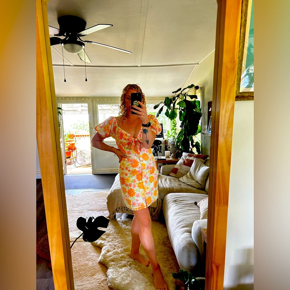 Floral Cut Out Sabo Skirt Dress